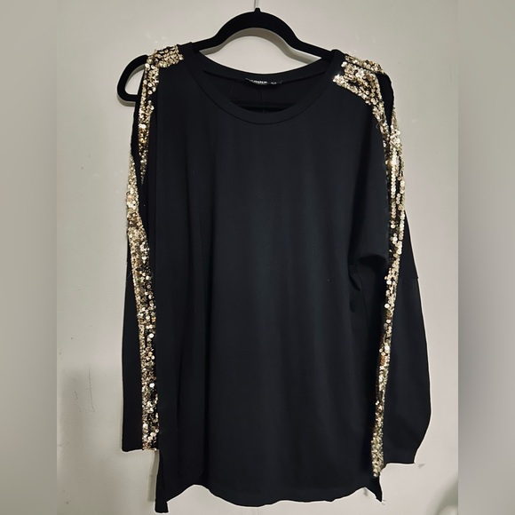 Yoins gold sequin open shoulder top - Picture 3 of 4